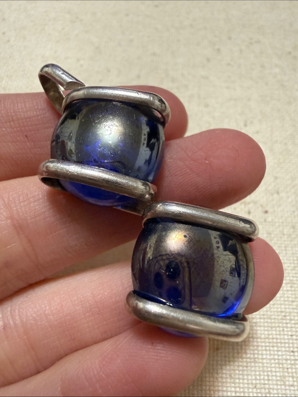 Handmade Sterling Silver 925 & Deep Blue Glass Marble Bead Pendant